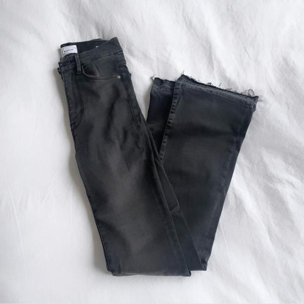 Frame Denim Black Frayed Hem Wide-Leg Jeans